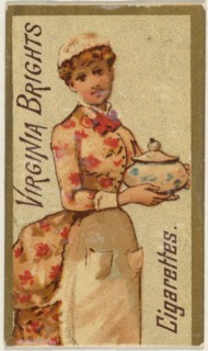 From the Girls and Children series (N64) promoting Virginia Brights Cigarettes for Allen & Ginter brand tobacco products, 1886.