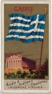 Greece, from Flags of All Nations, Series 1 (N9) for Allen & Ginter Cigarettes Brands, 1887.
