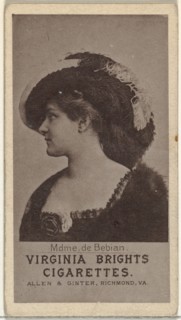 Mdme. de Bebian, from the Actresses series (N67) promoting Virginia Brights Cigarettes for Allen & Ginter brand tobacco products, ca. 1888.