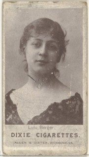 Lulu Berger, from the Actresses series (N67) promoting Dixie Cigarettes for Allen & Ginter brand tobacco products, ca. 1888.