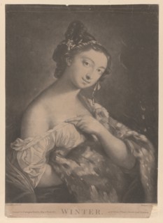 Winter: a woman holding a spotted fur mantle, 1775.