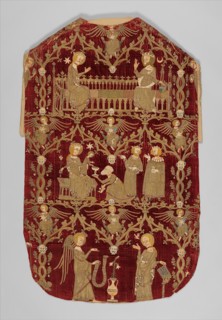 Chasuble (Opus Anglicanum), British, ca. 1330-50. Coronation of the Virgin, the Adoration of the Magi, and the Annunciation