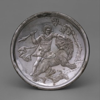 Plate with David Slaying a Lion, Byzantine, 629-630. In order to prove that he can kill Goliath, David describes to Saul how he killed a lion (1 Samuel 17:34-37).