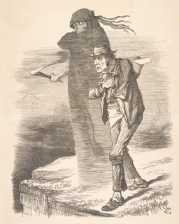 The Tempter (Punch, November 27, 1886), 1886. [Spirit of Anarchy: "What! No Work! Come and enlist with me - I'll find work for you!!"].