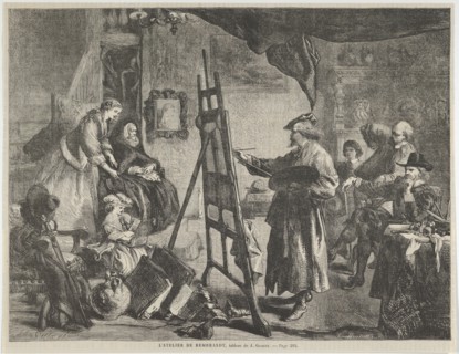 L'Atelier de Rembrandt, tableau de J. Gilbert (Rembrandt's Studio, a painting by J. Gilbert), from "L'Univers Illustré," p. 395, November 14, 1861.