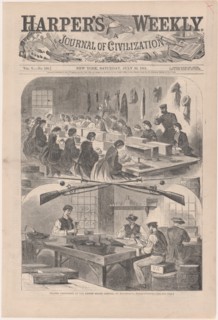 Filling Cartridges at the United States Arsenal, at Watertown, Massachusetts (Harper's Weekly, Vol. V), July 20, 1861.
