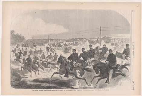 The Union Cavalry and Artillery Starting in Pursuit of the Rebels up the Yorktown Turnpike (Harper's Weekly, Vol. VI), May 17, 1862.