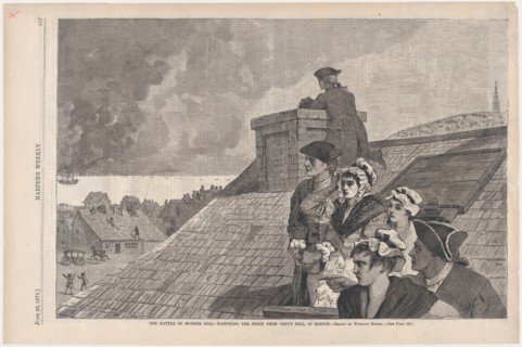 The Battle of Bunker Hill - Watching the Fight from Copp's Hill, in Boston (Harper's Weekly, Vol. XIX), 1875.