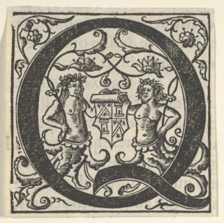 Initial letter Q with coat of arms, mid-16th century.
