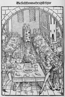 Der Schatzbehalter oder Schrein der waren reichtümer des heils unnd ewyger seligkeit, 1491. [King and queens at a banquet].