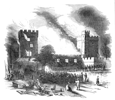 Burning of Naworth Castle - from a drawing made on the spot