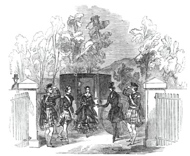 Her Majesty and Prince Albert alighting at Blair Athol Church