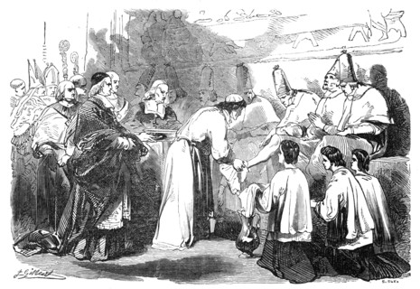 Holy Thursday - the Pope washing the feet of poor priests