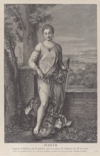 Judith standing with her foot on the head of Holofernes