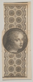 Banknote motif with a girl's head derived from Leonardo da Vinci against a patterne...