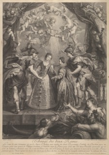 Plate 17: The exchange of the two princesses in Hendaye; allegorical scene with Anne of...