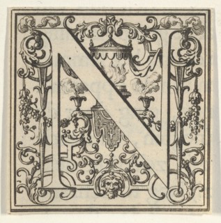 Roman Alphabet letter N with Louis XIV decoration