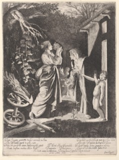 The Mocking of Ceres: a nocturnal scene with Ceres drinking from a jug of water given to h...