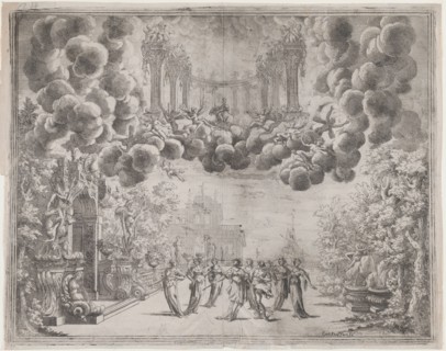 Stage design with allegorical figures; from 'L'Idea di tutti le perfezioni ... Piacenz...