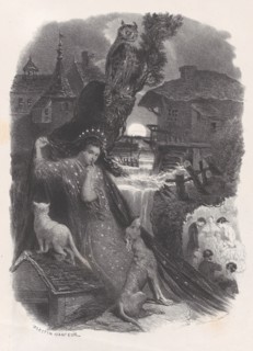 Night; vignette of girl in 18th century costume picking roses on verso