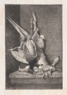 Hunting trophy with game birds and rabbit