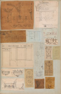 Page from a Scrapbook containing Drawings and Several Prints of Architecture
