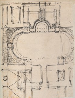 Page from a Scrapbook containing Drawings and Several Prints of Architecture