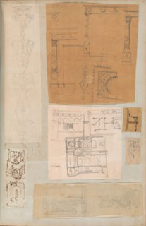 Page from a Scrapbook containing Drawings and Several Prints of Architecture