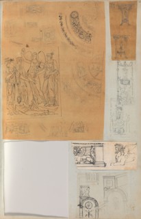 Page from a Scrapbook containing Drawings and Several Prints of Architecture