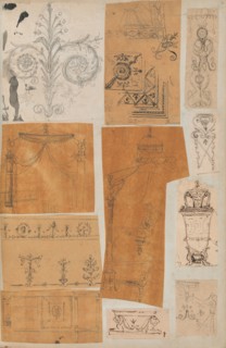 Page from a Scrapbook containing Drawings and Several Prints of Architecture