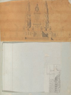 Page from a Scrapbook containing Drawings and Several Prints of Architecture