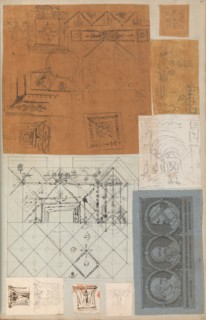 Page from a Scrapbook containing Drawings and Several Prints of Architecture