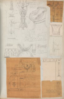 Page from a Scrapbook containing Drawings and Several Prints of Architecture