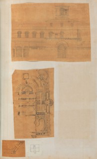 Page from a Scrapbook containing Drawings and Several Prints of Architecture