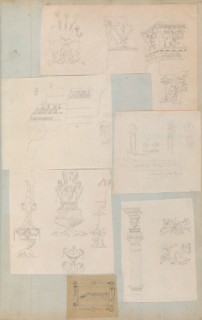 Page from a Scrapbook containing Drawings and Several Prints of Architecture