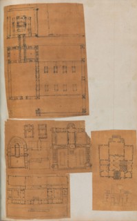 Page from a Scrapbook containing Drawings and Several Prints of Architecture