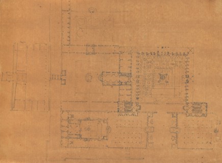 Page from a Scrapbook containing Drawings and Several Prints of Architecture