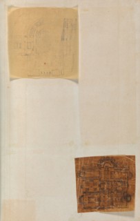 Page from a Scrapbook containing Drawings and Several Prints of Architecture