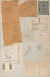 Page from a Scrapbook containing Drawings and Several Prints of Architecture