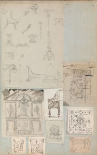 Page from a Scrapbook containing Drawings and Several Prints of Architecture
