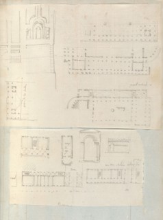 Page from a Scrapbook containing Drawings and Several Prints of Architecture