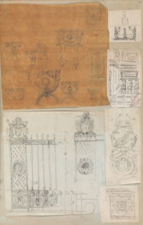 Page from a Scrapbook containing Drawings and Several Prints of Architecture