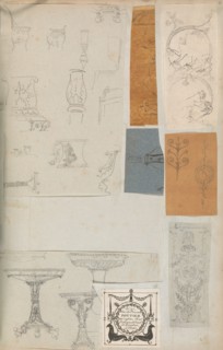 Page from a Scrapbook containing Drawings and Several Prints of Architecture