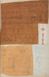 Page from a Scrapbook containing Drawings and Several Prints of Architecture