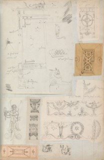 Page from a Scrapbook containing Drawings and Several Prints of Architecture