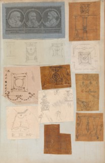 Page from a Scrapbook containing Drawings and Several Prints of Architecture