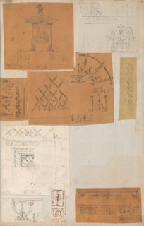 Page from a Scrapbook containing Drawings and Several Prints of Architecture