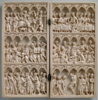 Diptych with Scenes from Christ's Passion, French, ca. 1350-75. Entry into Jerusalem and the Last Supper; Christ washing his disciples' feet and the Agony in the Garden; the Betrayal of Christ and the...
