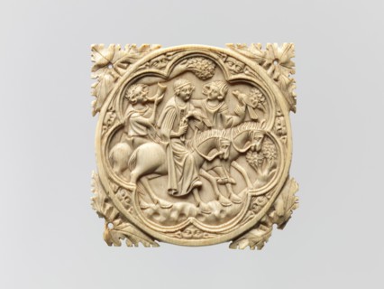 Ivory Mirror Case with a Falconing Party, French, 1330-60.