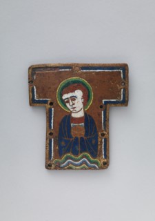Plaque from a Cross with a Saint or Angel Holding the Host, French, ca. 1190-1200.